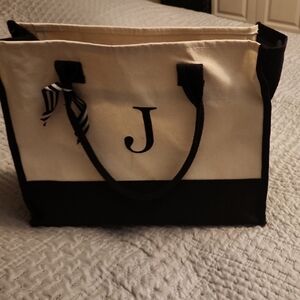 Black and Cream Tote Bag with Monogram